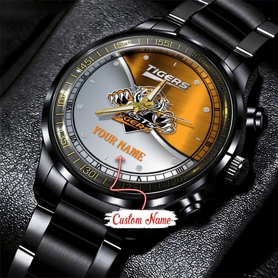 Discover Wests Tigers NRL Personalized Metal Black Stainless Steel Watch For Fan