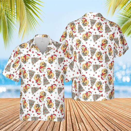 Discover Disney Winnie the Pooh Christmas Hawaiian Shirt, Disney Pooh & Friends Santa Hat Hawaii Shirt, Pooh Xmas Button Up Shirt, Magic Kingdom