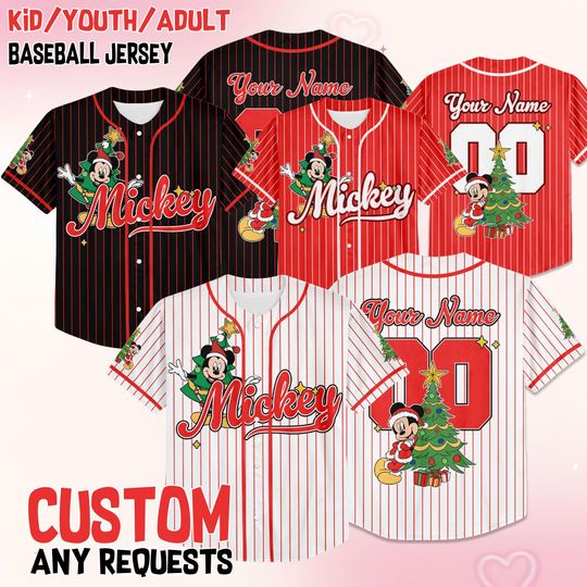 Discover Custom Disney Mickey Christmas Party Baseball Jersey, Personalized Baseball Team Jersey, Birthday Gift for Christmas Fans Family Party