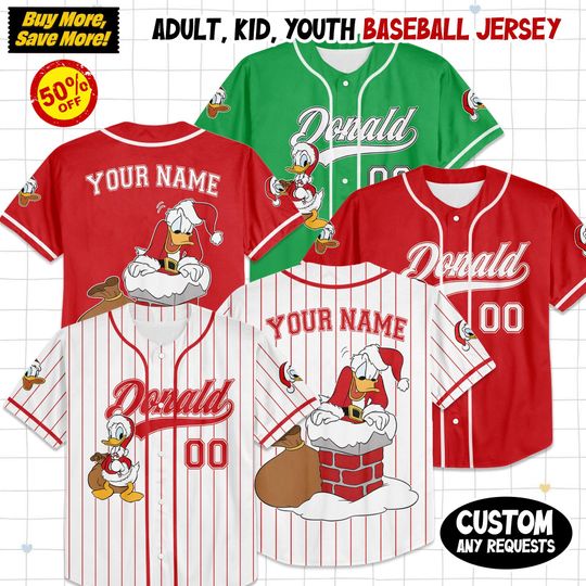 Discover Personalized Donald Duck Christmas Baseball Jersey, Donald Duck Jersey Team, Christmas Baseball Jersey, Disneyland Christmas Party