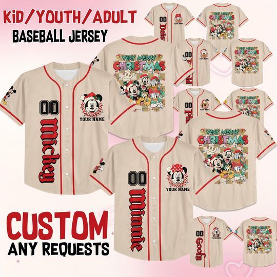 Discover Custom Disney Very Merrytime Christmas Lights Baseball Jersey, Merrytime Christmas Family Custom, Disney Mickey and Friends Xmas Jersey