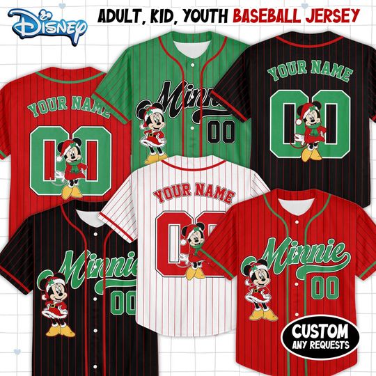 Discover Custom Disney Minnie Christmas Baseball Jerseys, Disneyland Kid Youth Adult Christmas Jersey, Mickey And Friends Xmas Jersey