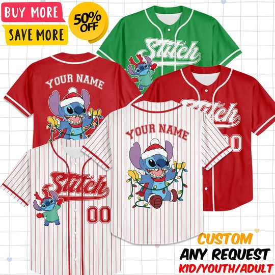 Discover Custom Disney Stitch Christmas Collection Simple Baseball, Personalized Baseball Team Jersey, Birthday Gift for Christmas Fans Family
