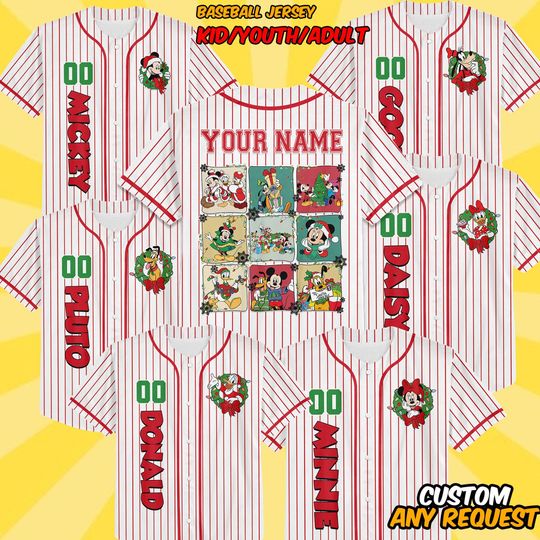Discover Personalized Disney Mickey And Friends Christmas Baseball Jersey, Custom Baseball Team Jersey, Christmas Family Shirt, Disney Jersey Gifts