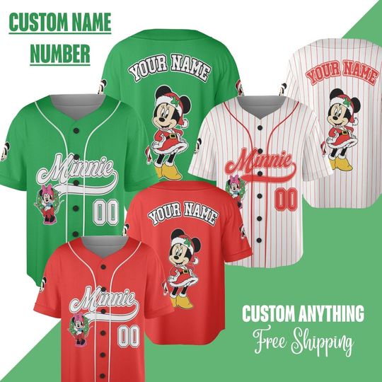 Discover Personalized Minnie Disney Christmas Baseball Jersey, Custom Baseball Team Jersey, Christmas Family Shirt, Disney Jersey Gifts, Minnie Xmas