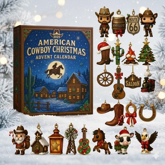 Discover American Cowboy 24 Acrylic Ornaments Set, Western Rodeo Christmas Tree Hanging Decor, Rustic Gift for Country Lovers 2025 Holiday