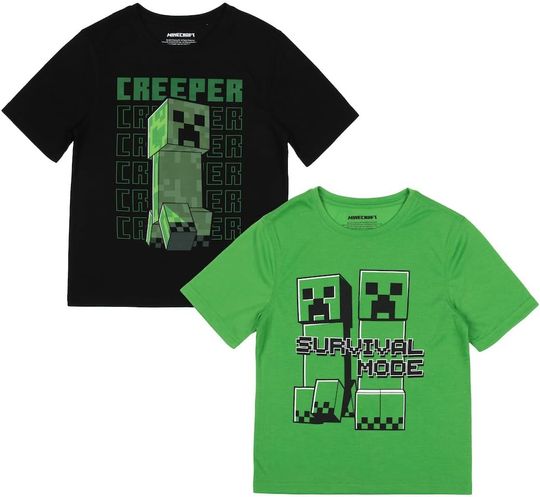 Discover Minecraft Survival Mode 2-Pack Boy's Crew Neck Short Sleeve Athletic Performance Swim Tee Combo Set