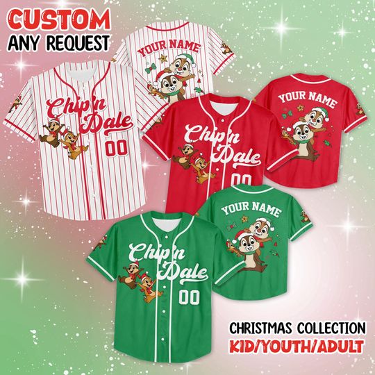 Discover Custom Chip and Dale Collection Baseball Jersey, Disney Chip and Dale Christmas Shirt, Disneyland Baseball Team Outfit, Disney Christmas Gif