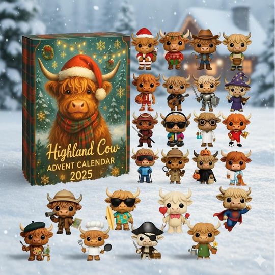 Discover Advent Calendar Christmas Ornament 2025 Highland Cow Acrylic Decor Set Cute Farm Animal Figurines Holiday Gift for Families and Kids