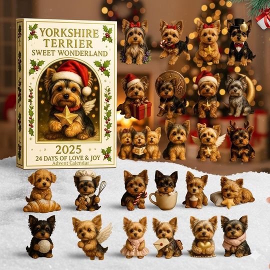 Discover Advent Calendar Christmas Ornament 2025 Yorkshire Terrier Acrylic Decor Set Cute Dog Figurines Holiday Gift for Pet Lovers and Families