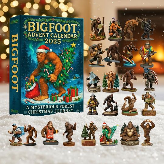 Discover Advent Calendar Christmas Ornament 2025 Bigfoot Acrylic Decor Set Funny Sasquatch Figurine Collection Forest Holiday Gift for Him