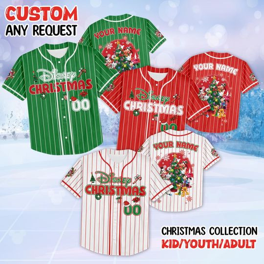 Discover Personalized All Characters Santa Disney Christmas Baseball Jersey, Mickey's Very Merry Christmas Party 2025,Minnie Mickey Disneyland Jersey