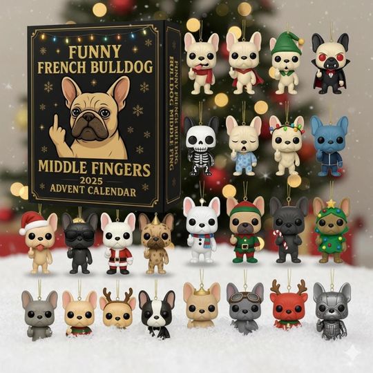 French Bulldog Acrylic Advent Calendar Christmas, Holiday Decor Set for Dog Lovers