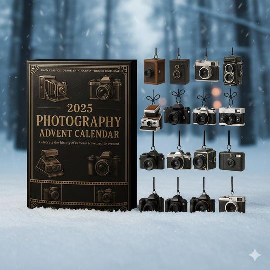 Discover Advent Calendar Christmas Ornament 2025 Photography Acrylic Decor Set Vintage Camera Collection Gift for Photographers and Artists