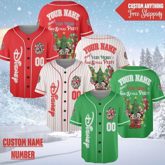Discover Personalized Mickeys Very Merry Christmas Disney Christmas Baseball Jersey,Custom Christmas Disney Family Jersey, Matching Disneyland Shirt