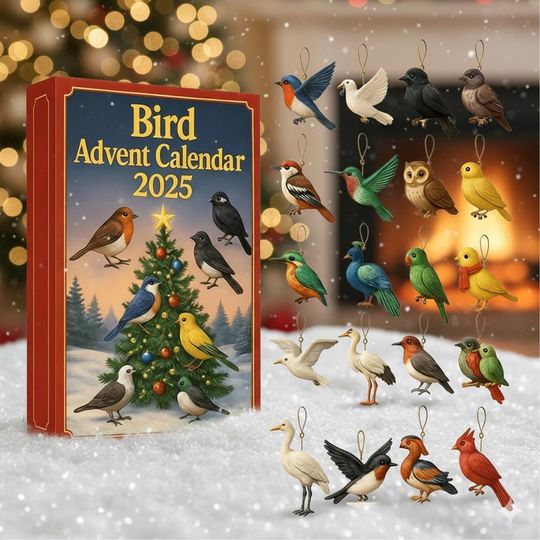 Discover Advent Calendar Christmas Ornament 2025 Bird Acrylic Decor Set Colorful Songbird Collection Holiday Nature Gift for Bird Lovers