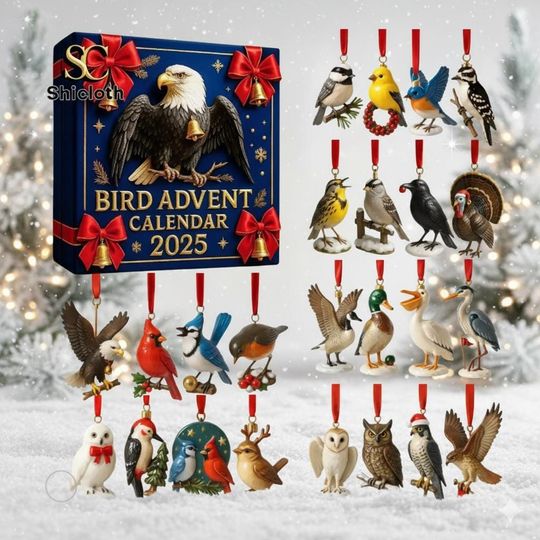 Discover Bird Collection 24 Acrylic Ornaments Set, Songbird and Eagle Christmas Tree Hanging Decor, Nature Gift for Bird Lovers 2025 Holiday
