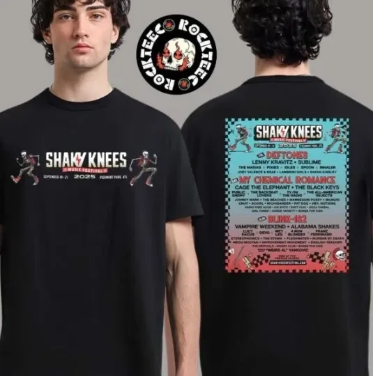 Discover Shaky Knees Music Festival 2025 Unisex Double Sided T-Shirt, September 19-21