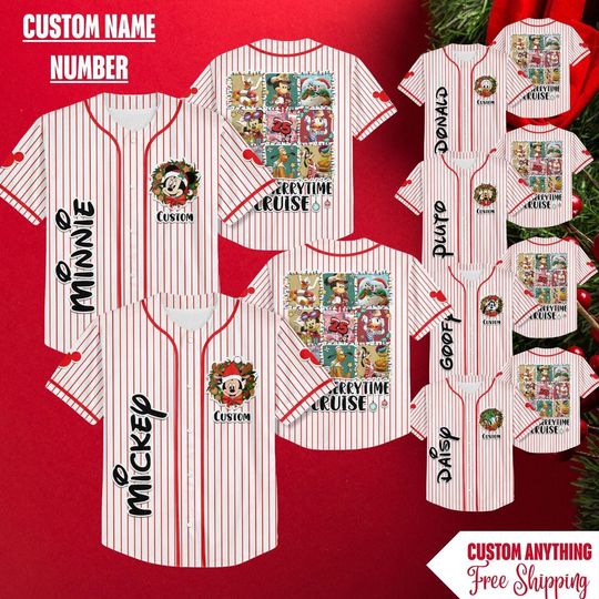 Discover Personalized Disney Mickey And Friends Christmas Jersey, Custom Mickeys Very Merry Cruise Christmas Family Shirt,Disney Cruise Jersey Gifts