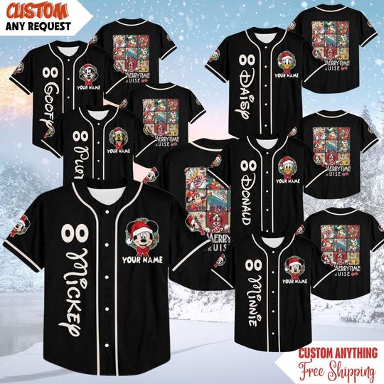 Discover Personalized Disneyland Mickey & Friends Christmas Baseball Jersey, Custom Baseball Team Jersey, Disney Jersey Gifts, Christmas Family Shirt