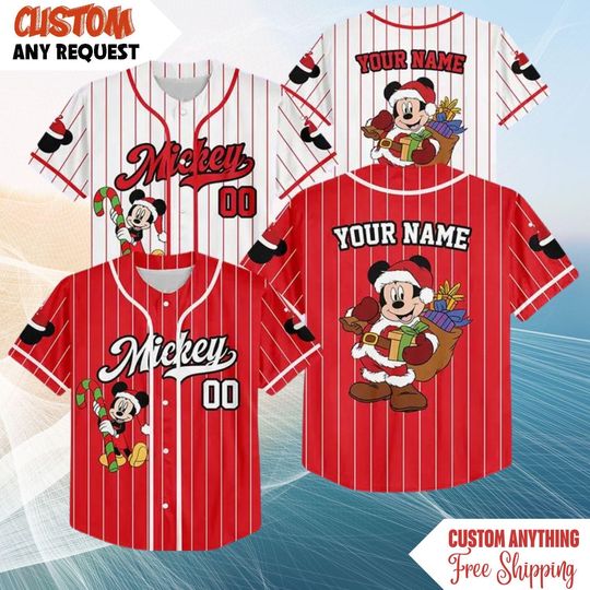 Discover Custom Disney Mickey Christmas Collection Simple Baseball, Personalized Baseball Team Jersey, Birthday Gift for Christmas Fans Family Jersey