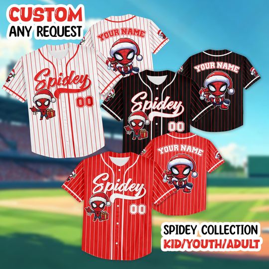 Discover Personalized Spidey Christmas Baseball Jersey, Custom Spidey Baseball Shirt, Spider Man Jersey, Superhero Shirt, Birthday Gifts