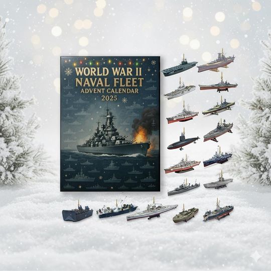 WWII Naval Fleet 24 Acrylic Advent Calendar Blind Box, Warship and Submarine Christmas Tree Hanging Decor, Historical Gift for Military Fans 2025