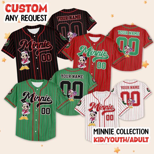 Discover Custom Disney Mickey and friends Christmas Baseball Jerseys, Disneyland Kid Youth Adult Christmas Jersey, Mickey And Friends Xmas Jersey