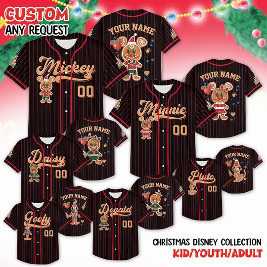 Discover Disney Mickey And Friends Christmas Gingerbread Jersey, Mickey Very Merry Party 2025 Jersey, Minie Daisy Claus Shirt, Christmas Party Shirt