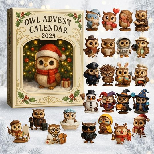 Discover Owl Collection 24 Acrylic Ornaments Set, Cute Animal Christmas Tree Hanging Decor, Woodland Bird Gift for Nature Lovers 2025 Holiday