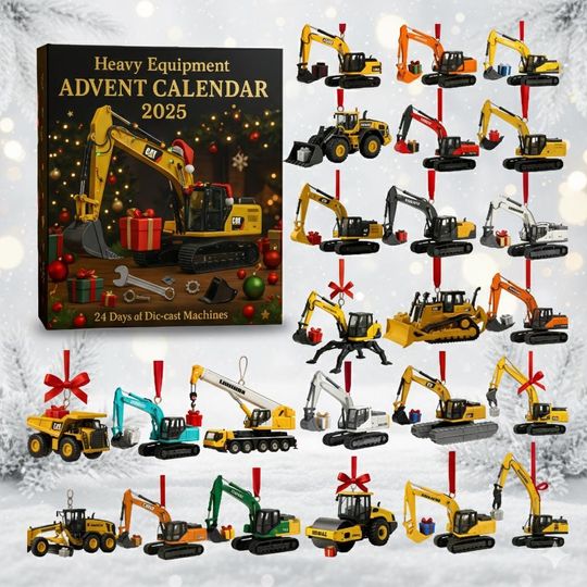 Discover Heavy Equipment 24 Acrylic Ornaments Set, Construction Vehicle Christmas Tree Hanging Decor, Excavator Gift for Boys and Collectors 2025