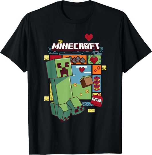 Discover Minecraft Creeper Retro Pixel Grid TNT T-Shirt