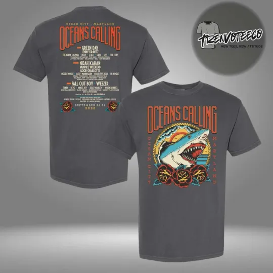 Discover Oceans Calling Festival 2025 Shark Lineup Two Sided Unisex T-Shirt