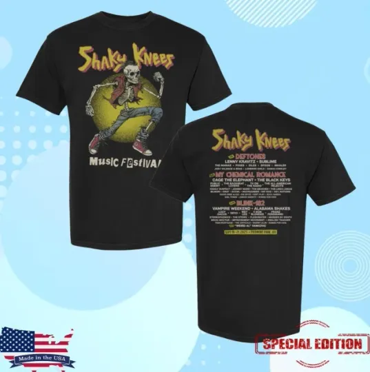 Discover Shaky Knees Festival 2025 Merch Skeleton Punk Lineup T-Shirt