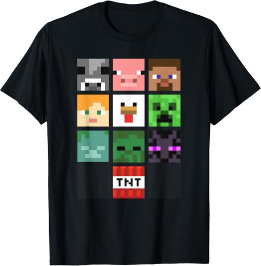 Discover Minecraft Group Shot Faces Collage T-Shirt