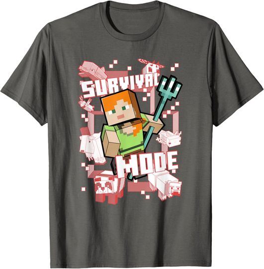 Discover Minecraft Alex Survival Mode Trident T-Shirt