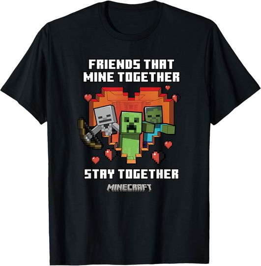 Discover Minecraft Valentine's Day Friends That Mine Together Mobs T-Shirt