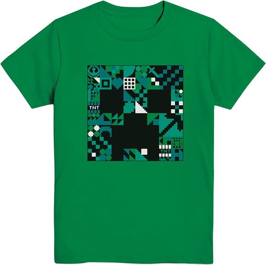 Minecraft Boys Video Game T-Shirt - Black and Green Creeper Face - Official Shirt