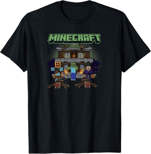 Discover Minecraft Halloween Monsters In Haunted House Group Shot T-Shirt, Gift For Fans, Christmas Gift