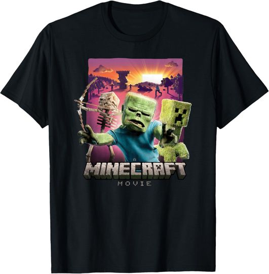 Discover A Minecraft Movie Skeleton Zombie & Creeper Group Portrait T-Shirt, Gift For Fans, Christmas Gift
