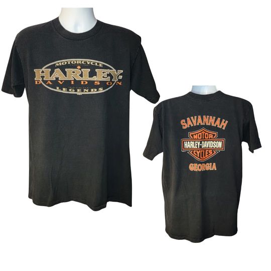 Vintage 90's Haarleyy Davidson T-Shirt, Savannah Georgia, Back Print, Single Stitch, Men's Large