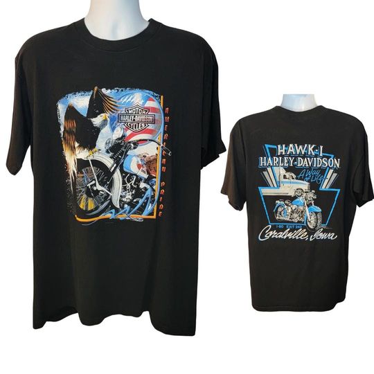 Vintage 90's Haarleyy Davidson Double Sided T-Shirt, Coralville Iowa, Back Print