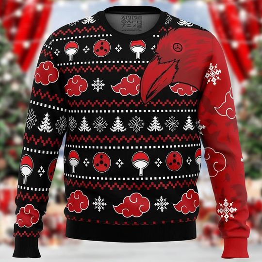 Discover Anime Christmas Ugly Sweater, Raven Cloud Knit Holiday Sweatshirt, Cool Winter Party Jumper, Festive Gift for Him Her, Cozy Anime Outfit