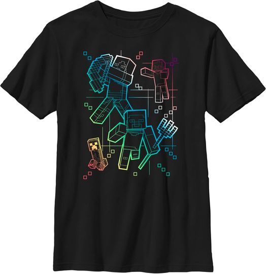 Discover Boy's Minecraft Rainbow Characters Lines T-Shirt, Gift For Fans, Christmas Gift