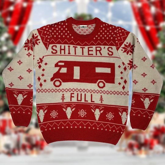 Funny Shitters Full Christmas Ugly Sweater, RV Design Ugly Holiday Pullover Retro Knit Festive Party Gift