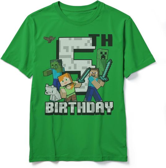 Minecraft Boy's 5th Birthday T-Shirt for Bday Celebration Kelly Green - Gamer Apparel