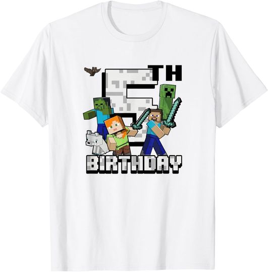 Discover Minecraft Group Shot Happy 5th Birthday T-Shirt, Gift For Fans, Christmas Gift