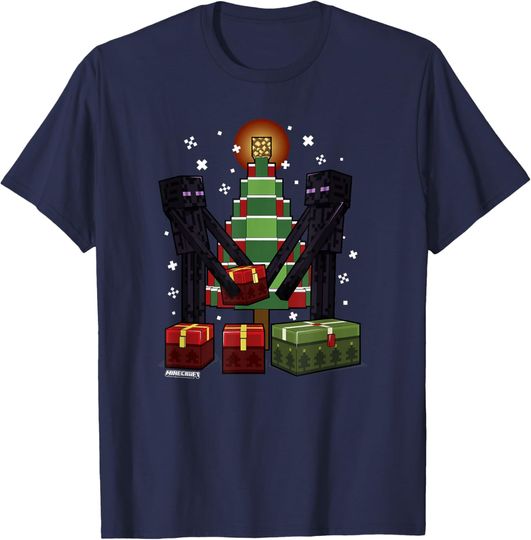 Minecraft Christmas Enderman Gift T-Shirt, Unisex-Adult, Blue, Short Sleeve