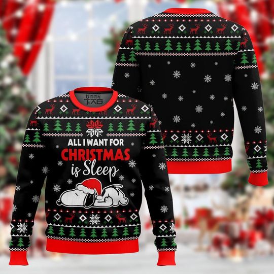 Discover Cartoon Christmas Sweater, Funny All I Want for Christmas Is Sleep Knit Sweatshirt, Cozy Winter Holiday Jumper, Gift for Him Her