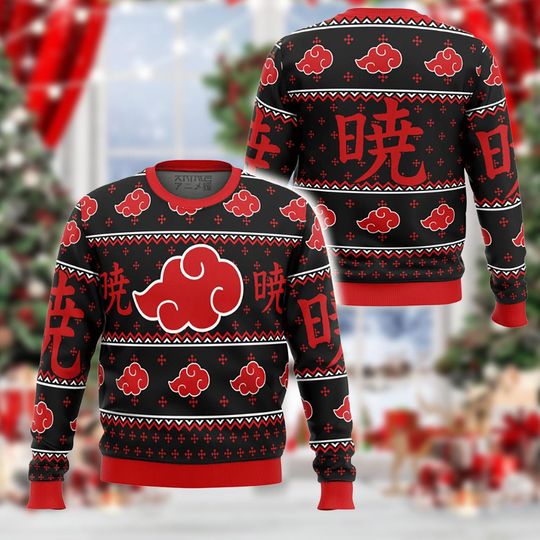 Discover Anime Christmas Sweater, Cloud Pattern Knit Holiday Sweatshirt, Cozy Winter Party Jumper, Festive Gift for Him Her, Stylish Unisex Outfit